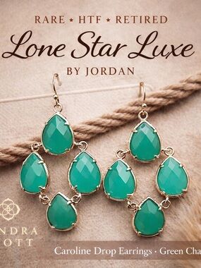 Kendra Scott Caroline Drop Earrings Green Chalcedony Gold Rare HTF Statement